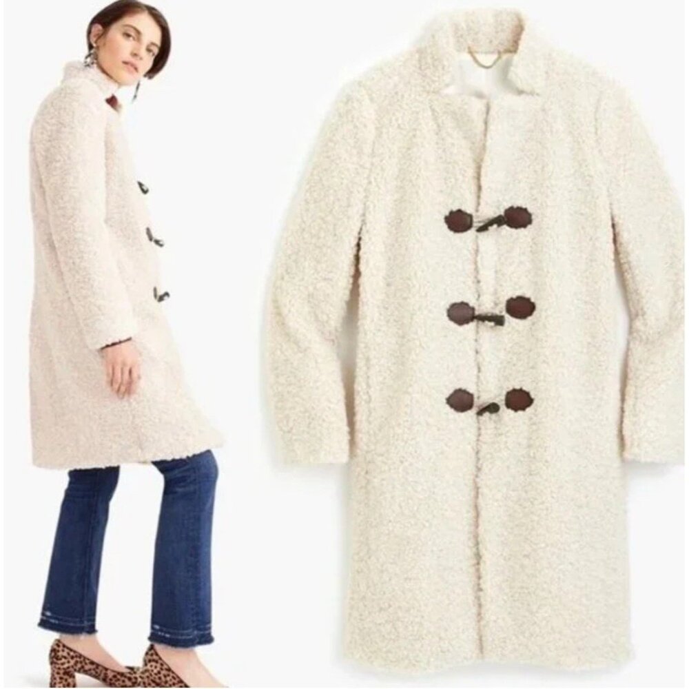 J Crew Sherpa Teddy Faux Fur Shearling Toggle Button Cream Coat Women Size XL - Picture 2 of 11